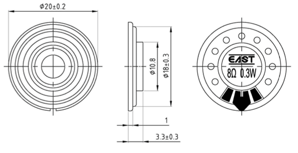 SEM-20R3.3-8N0.3R dimension drawing